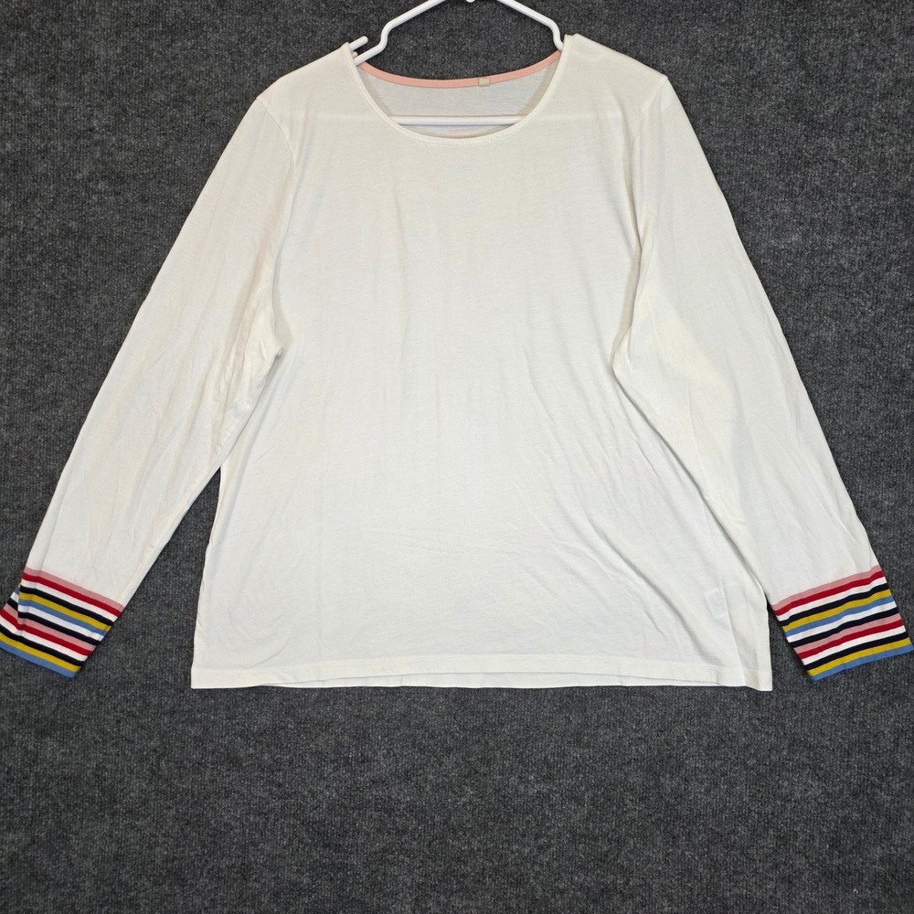 Boden Long Sleeve Tee Women 20/22 White Rainbow Striped Cuffs Cotton Modal Soft